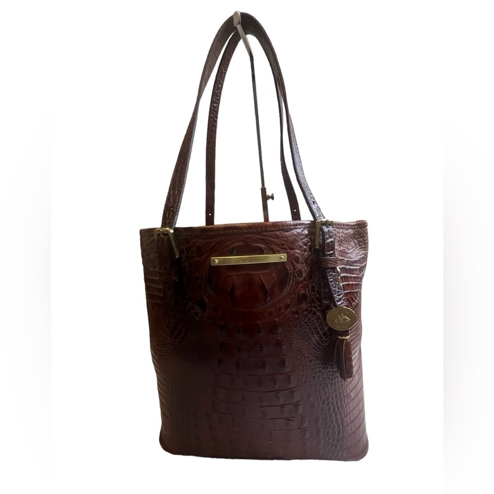 Brahmin Pecan Melbourne Croc-Embossed Brown Leather Handbag